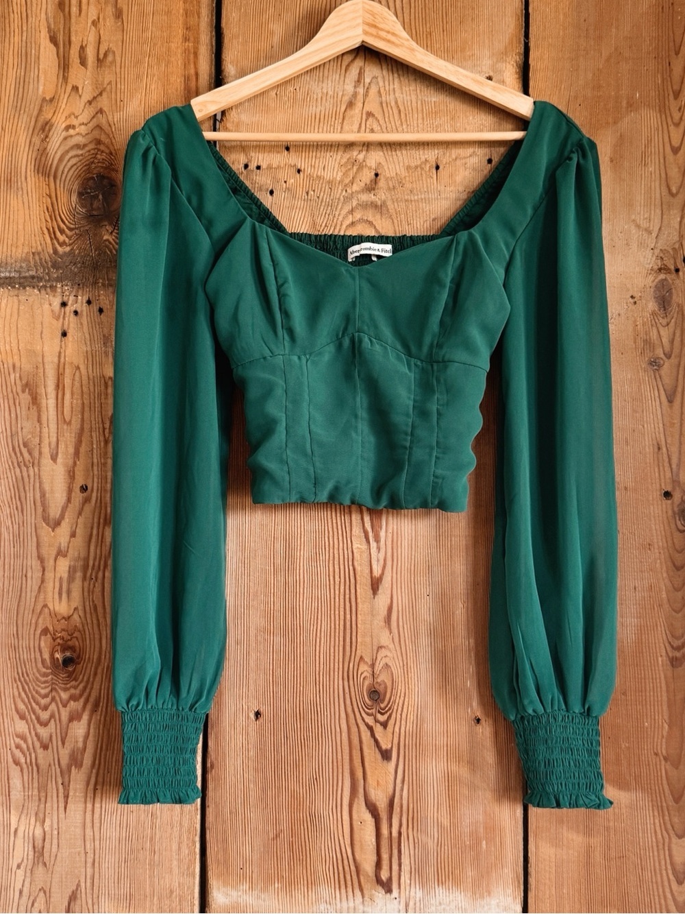 Sz XS Abercrombie & Fitch Emerald Green Long Balloon Sleeve Sweetheart Too EUC